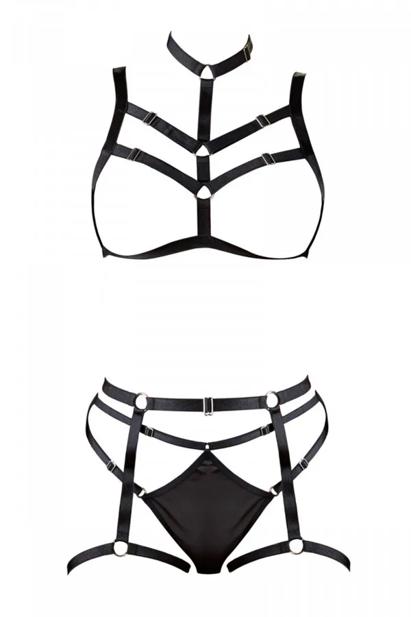 Ensemble sexy bondage seins nus à sangles