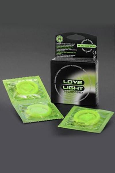 3 préservatifs phosphorescents Love Light Technosex