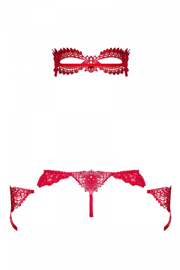Ensemble masque mitaine et string ouvert rouge