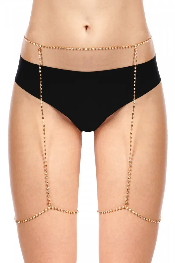 Porte-jarretelles avec jarretières dorées et strass