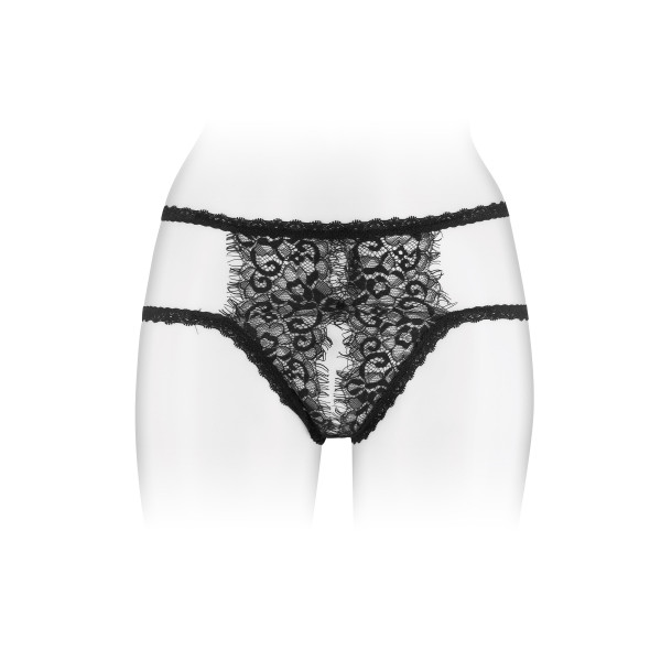 Culotte ouverte : Culotte noire dentelle à cils entre-jambes ouvert