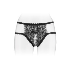 Culotte ouverte : Culotte noire dentelle à cils entre-jambes ouvert