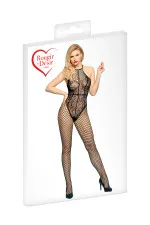 Combinaison ouverte à l'entrejambe à larges résilles et motifs sensuels