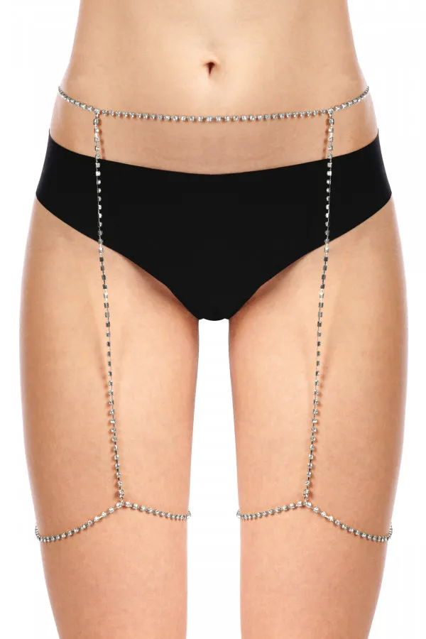 Porte-jarretelles avec jarretières dorées et strass