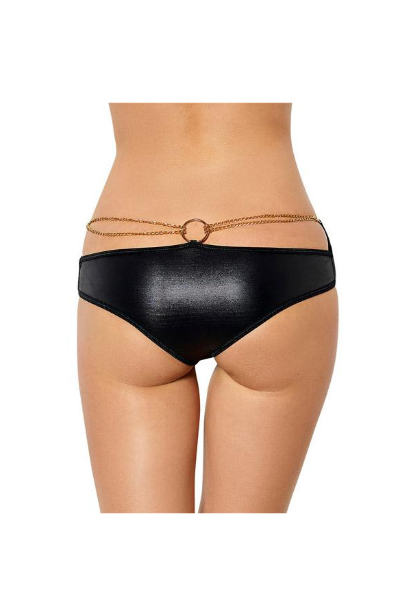 Tanga wetlook et chaîne de reins dorée