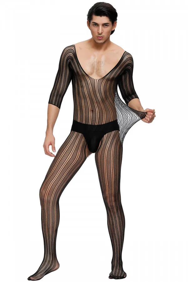 Combinaison noire extensible ouverte pour homme