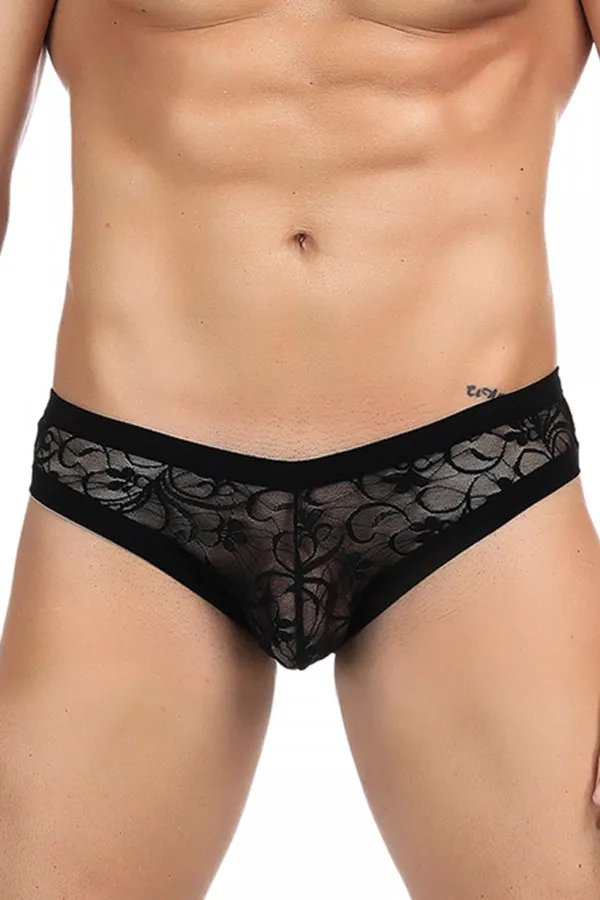 Slip homme en dentelle noire pas cher