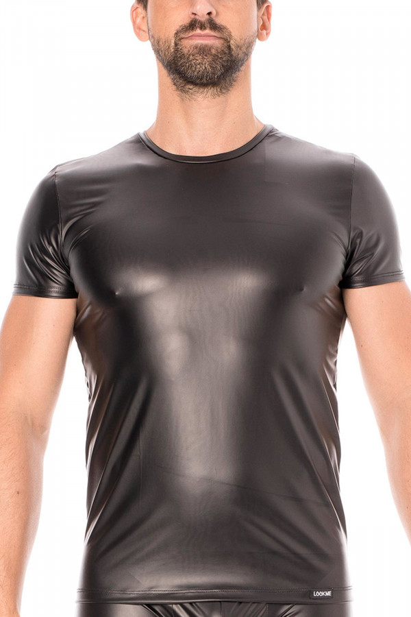 T-Shirt Homme en similicuir noir moulant de la marque LookMe