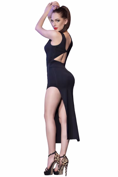 Robe noire longue fendue de Chilirose