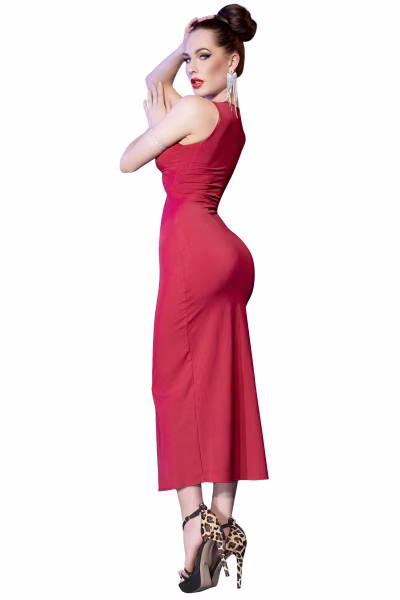 Robe longue ouverte et fendue noire avec string de Chilirose
