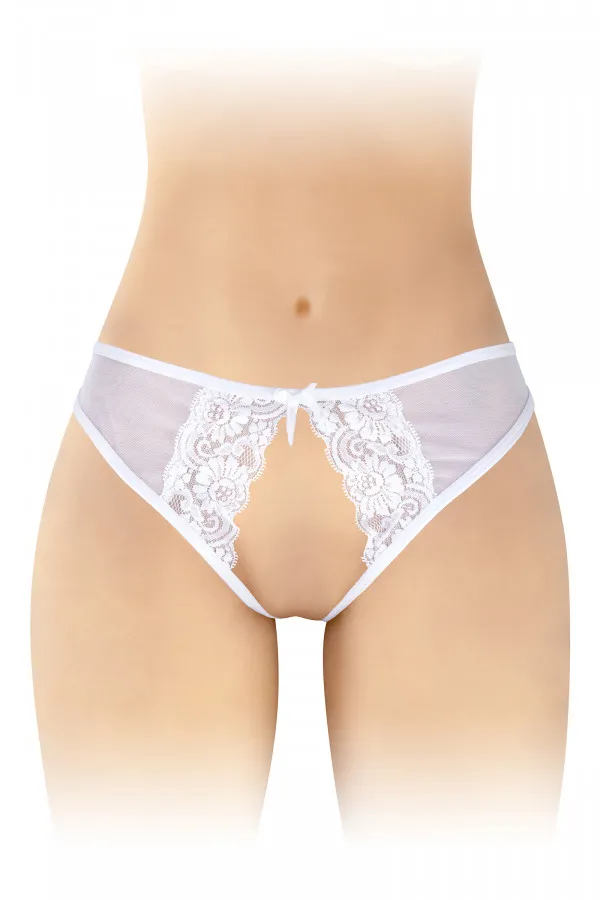 Culotte érotique : culotte noire ouverte maille dentelle