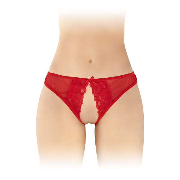 Culotte érotique : culotte noire ouverte maille dentelle