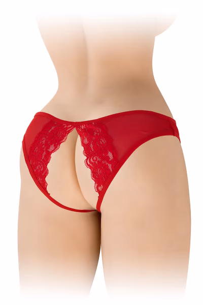 Culotte érotique : culotte noire ouverte maille dentelle