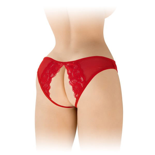 Culotte érotique : culotte noire ouverte maille dentelle