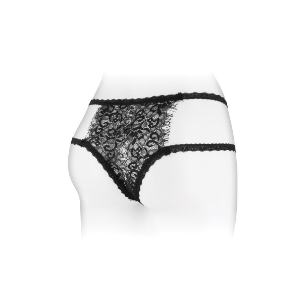Culotte ouverte : Culotte noire dentelle à cils entre-jambes ouvert