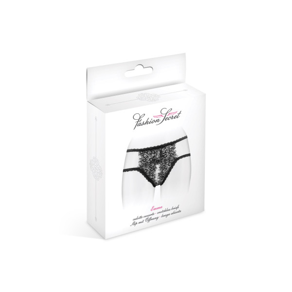 Culotte ouverte : Culotte noire dentelle à cils entre-jambes ouvert