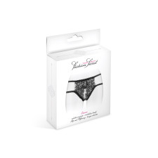 Culotte ouverte : Culotte noire dentelle à cils entre-jambes ouvert