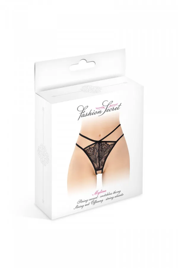 Lingerie érotique - String noir  ouvert à l'entre-jambes