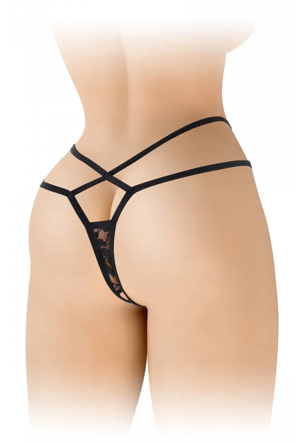 Lingerie érotique - String noir  ouvert à l'entre-jambes