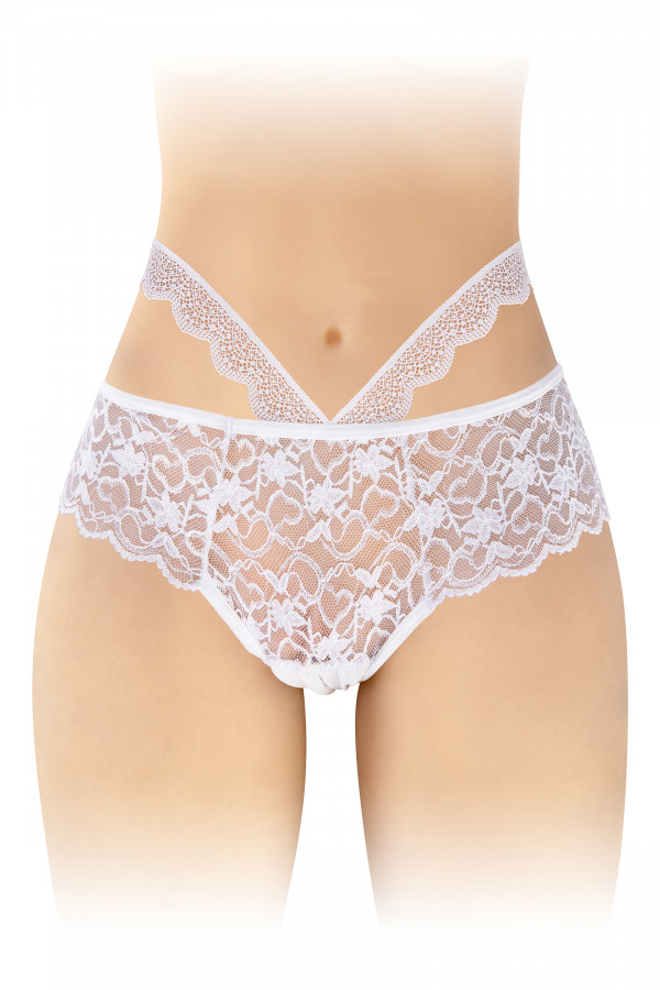 Culotte ouverte dentelle florale et ornements