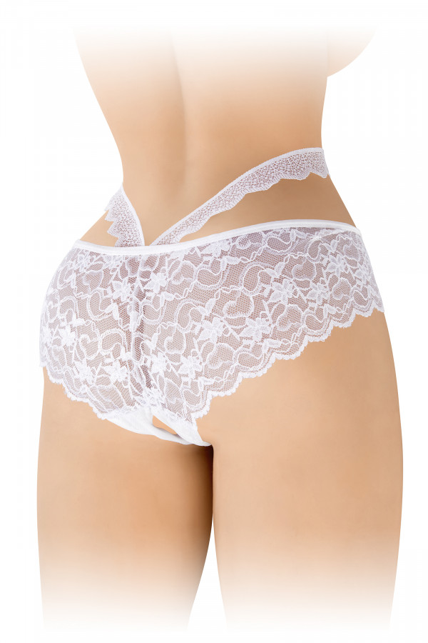 Culotte ouverte dentelle florale et ornements
