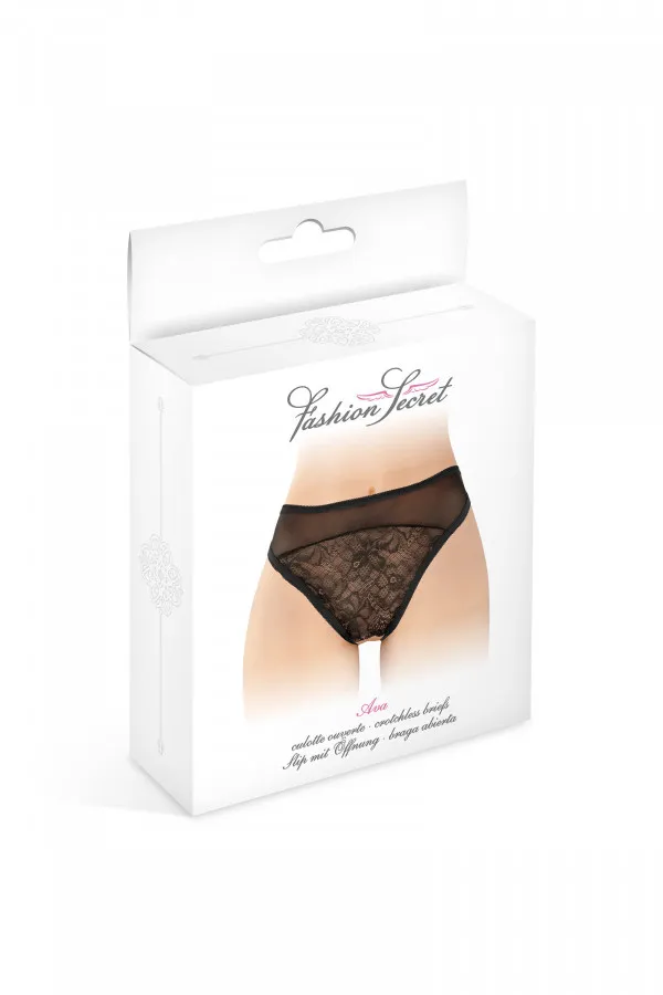 Tanga noir ouvert dentelle et tulle
