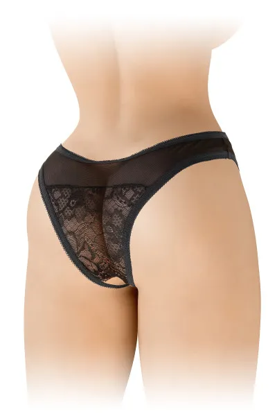 Tanga noir ouvert dentelle et tulle