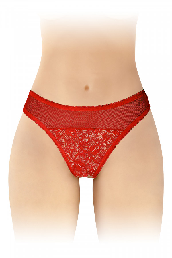 Tanga ouvert dentelle et tulle