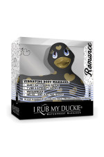 Canard vibrant noir avec cœurs dorés I Rub My Duckie Romance