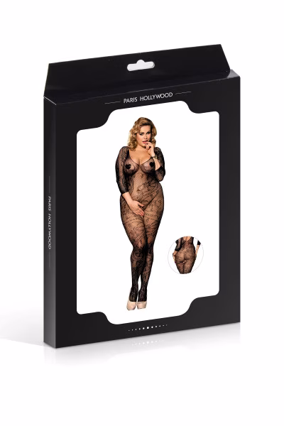 Lingerie sexy : combinaison résille noire ouverte à l'entre-jambes