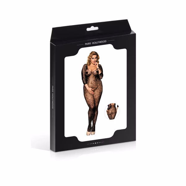 Lingerie sexy : combinaison résille noire ouverte à l'entre-jambes