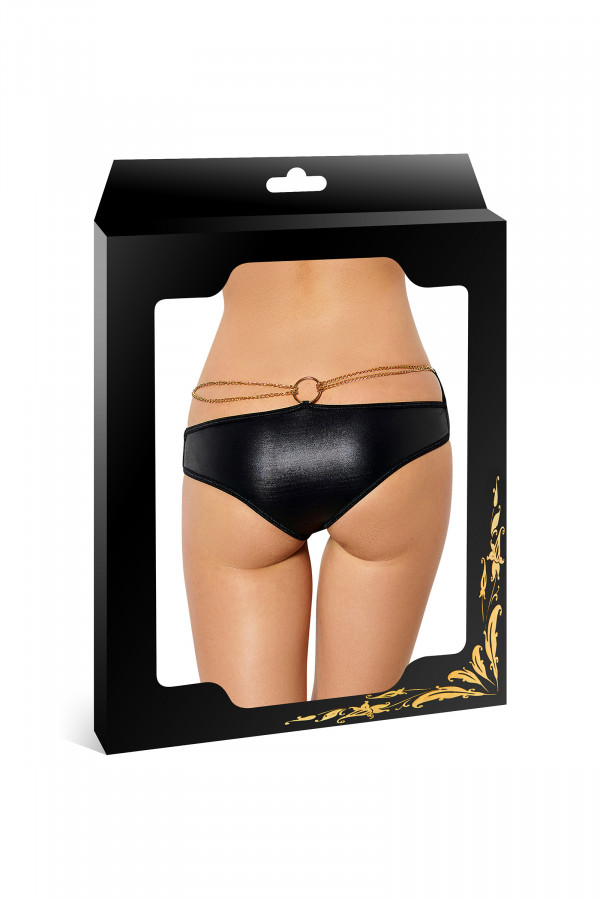 Tanga wetlook et chaîne de reins dorée