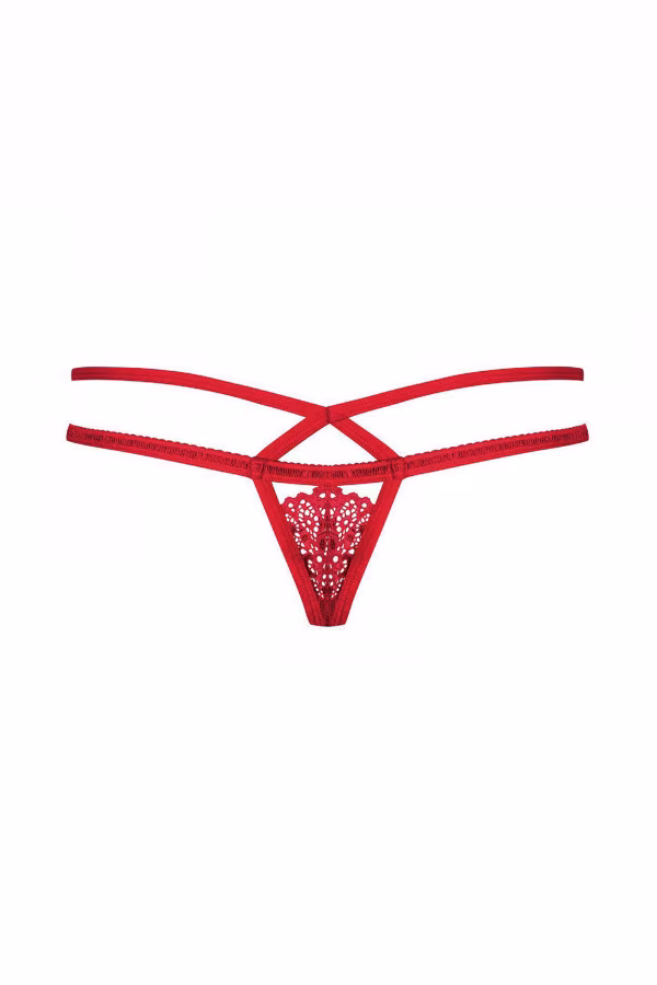 Lingerie Obsessive : String sexy noir dentelle avec bijou