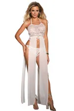 Nuisette longue dentelle et voile