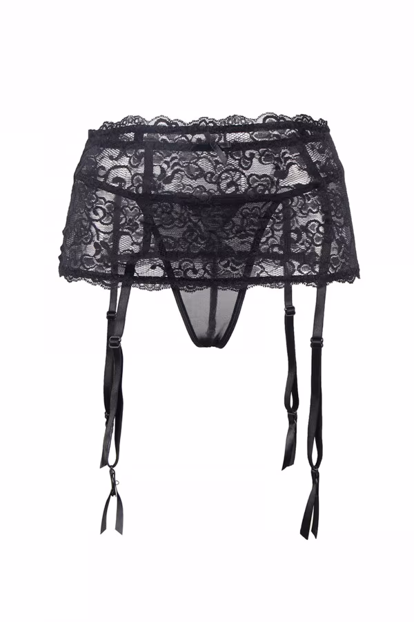 Porte-jarretelles dentelle noire et string pas cher