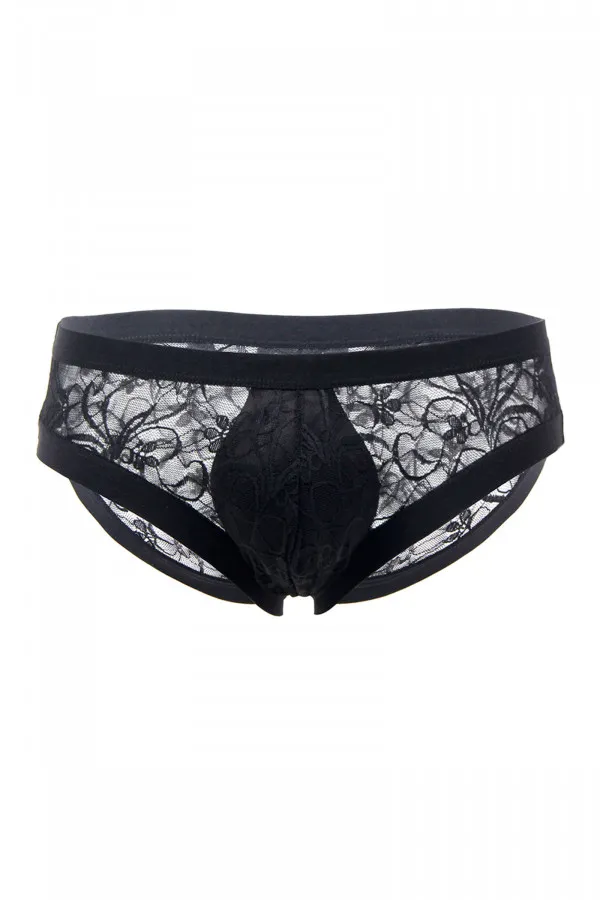 Slip homme en dentelle noire pas cher