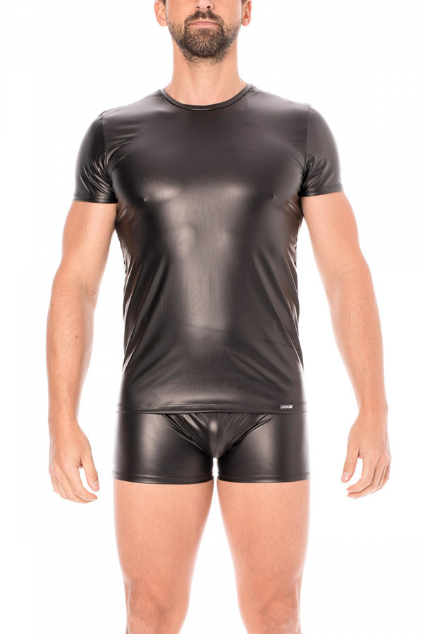 T-Shirt Homme en similicuir noir moulant de la marque LookMe
