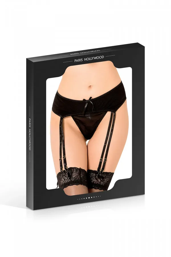 Porte-Jarretelles à 8 clips et string noir de Paris Hollywood