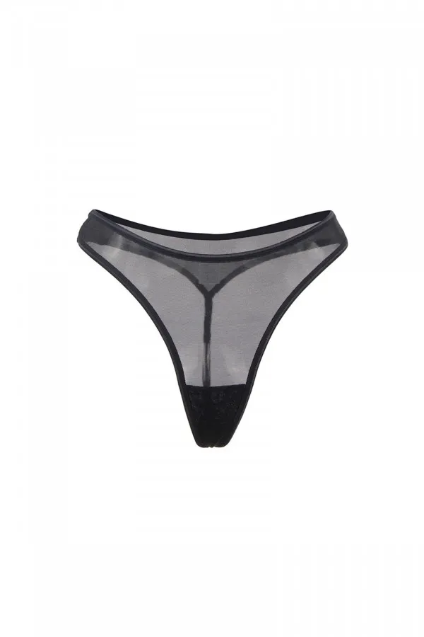 Porte-Jarretelles à 6 clips et string noir avec empiècements en dentelle de Paris Hollywood