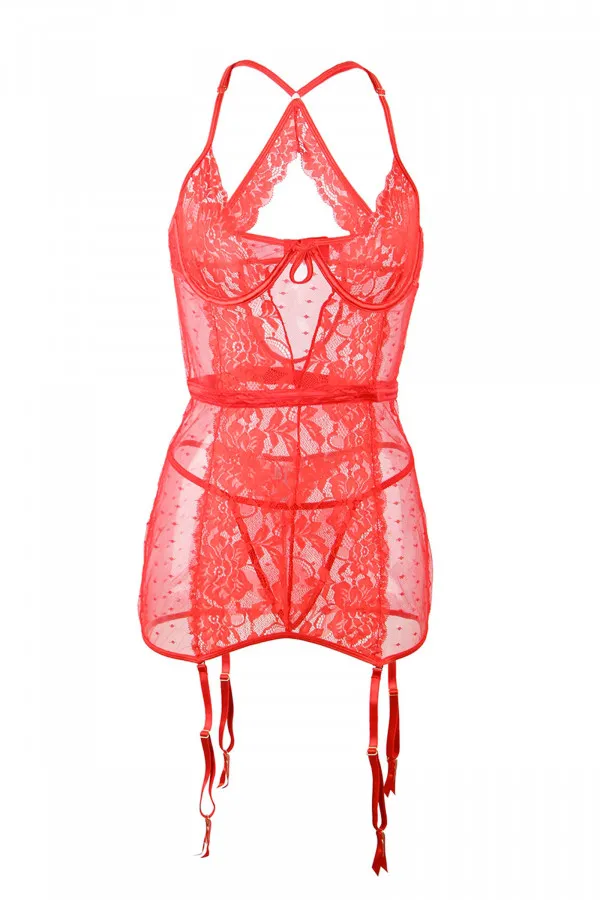 Nuisette noire sensuelle avec porte-jarretelle et string avec détails en dentelle de Paris Hollywood