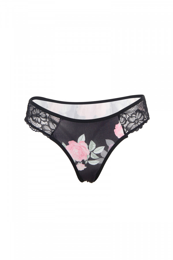 Nuisette fleurie et string en tissu satiné et dentelle de Paris Hollywood