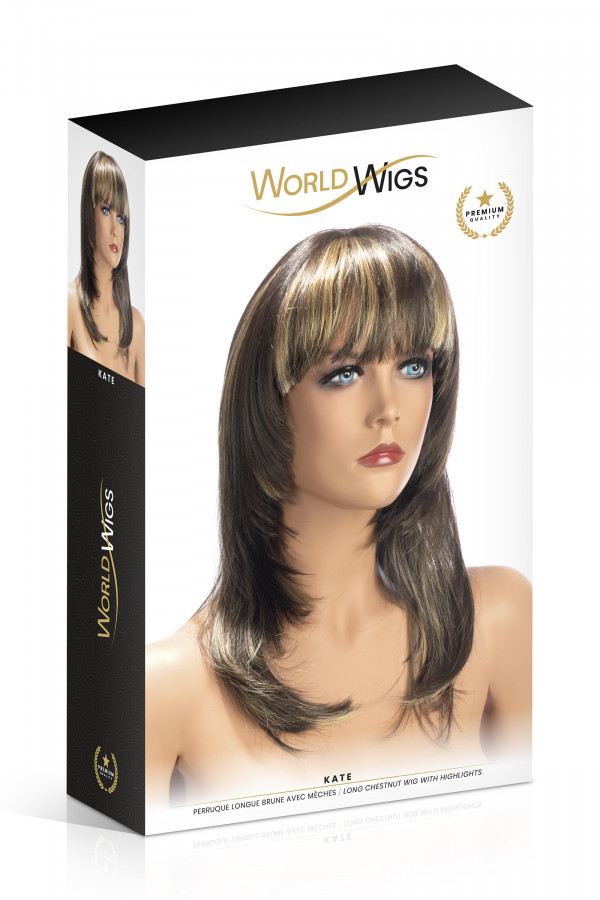 Perruque cheveux mi-longs châtain à mèches Kate