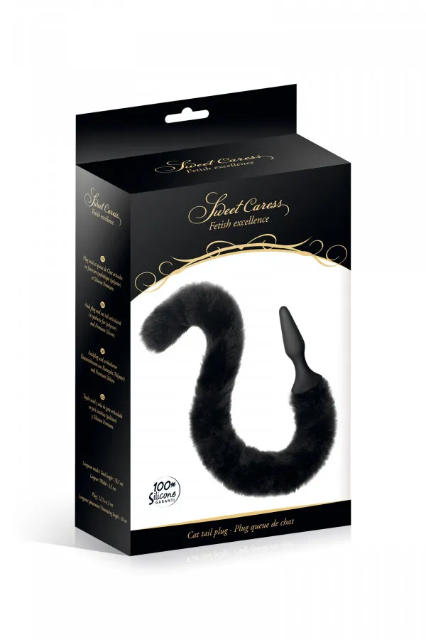 Plug anal : plug noir avec queue de chat articulée