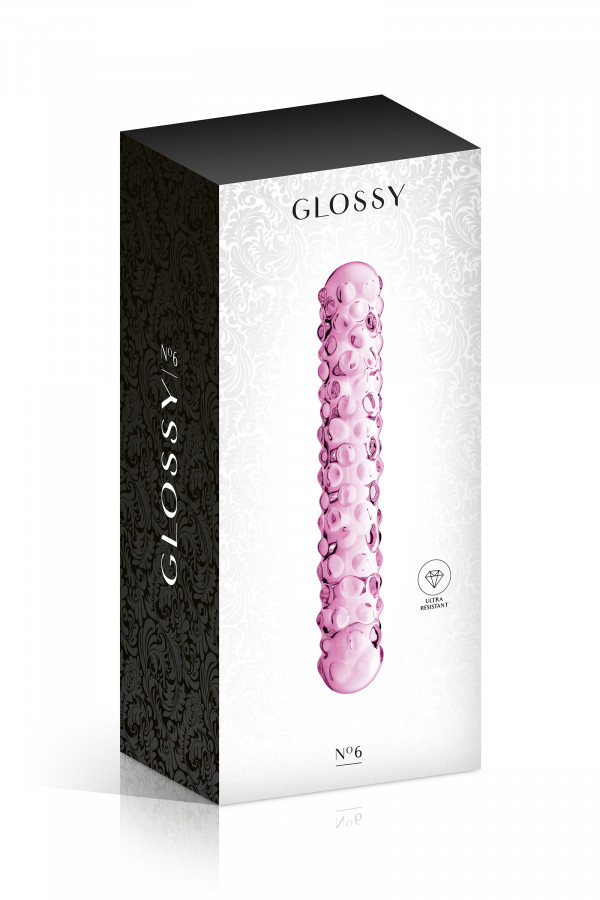 Glossy n°6, dildo perlé en verre 17cm