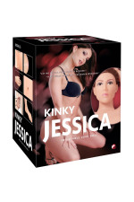 Kinky Jessica, poupée gonflable femme brune visage 3D position du flipper