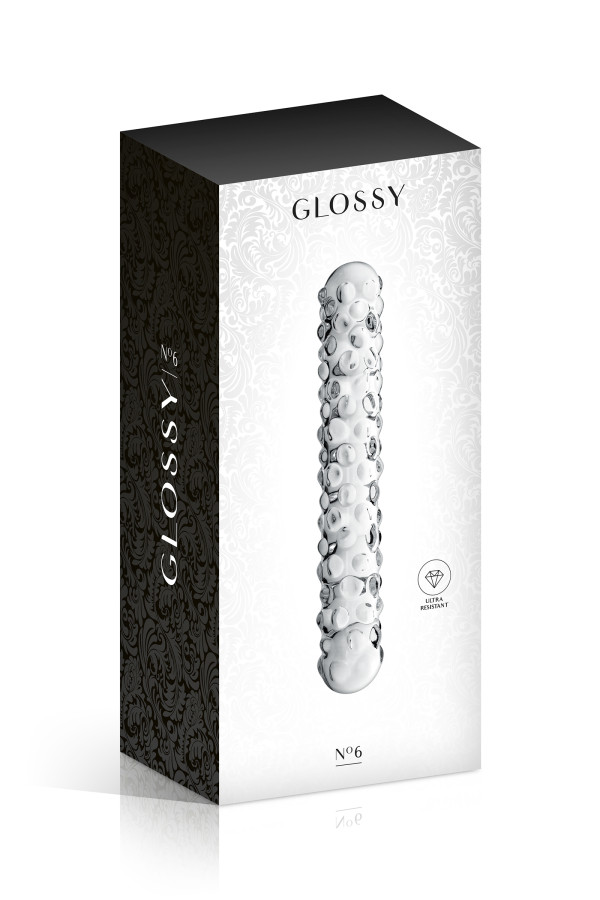 Glossy n°6, dildo perlé en verre 17cm