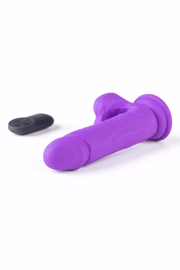 Gode réaliste vibrant avec télécommande et testicules violet R16 de Virgite