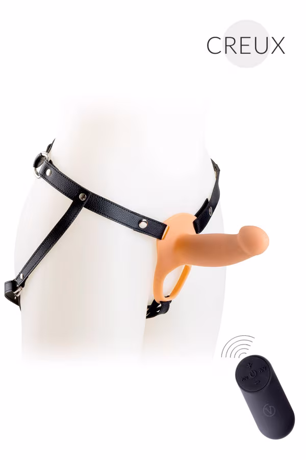 Gode ceinture creux vibrant avec harnais taille S couleur noir de Virgite