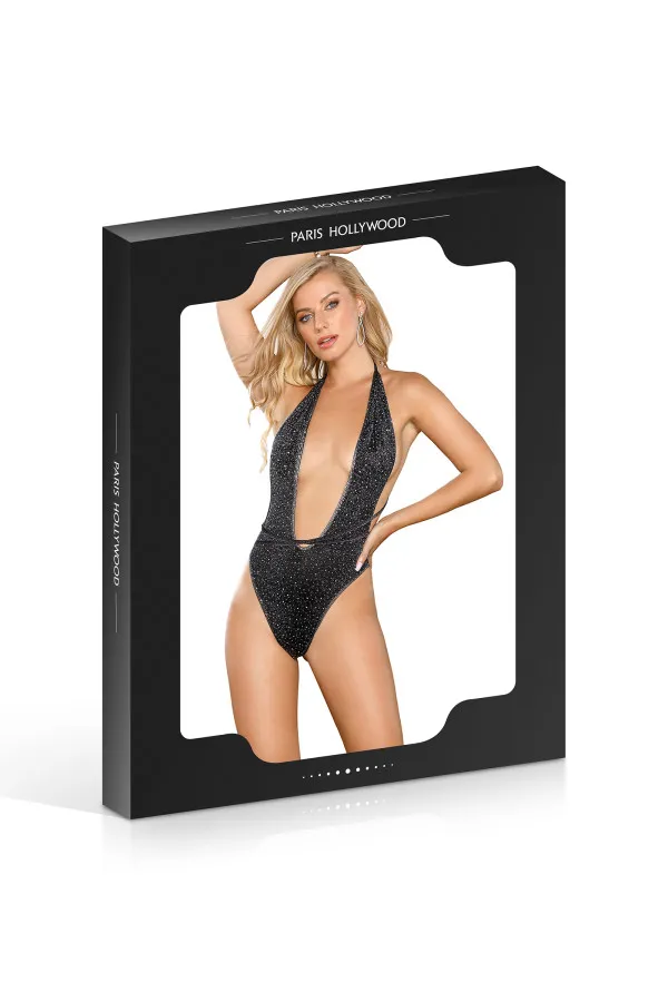 Body à décolleté argenté avec strass de Paris Hollywood.