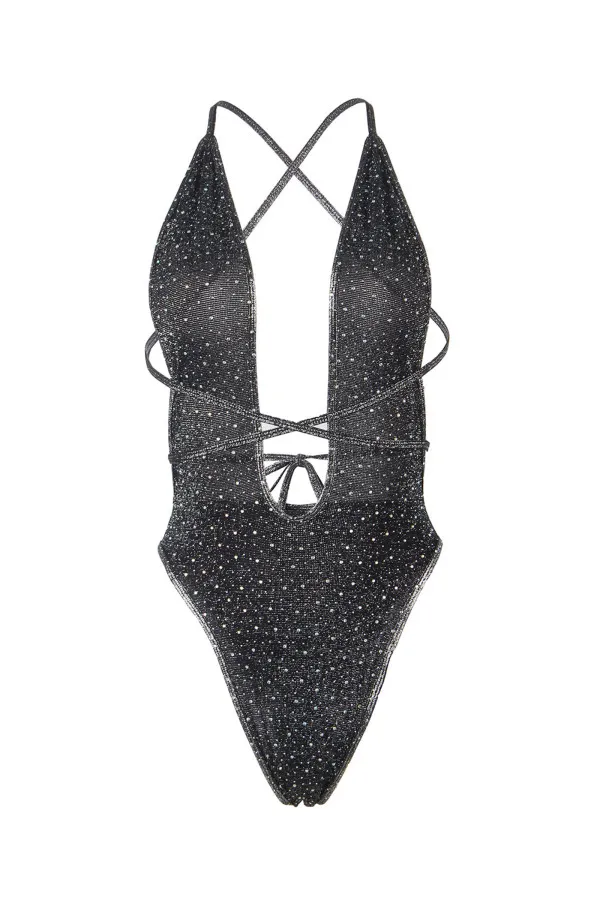 Body à décolleté argenté avec strass de Paris Hollywood.